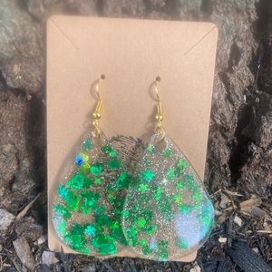 St. Patrick’s Day Green and gold resin earrings
